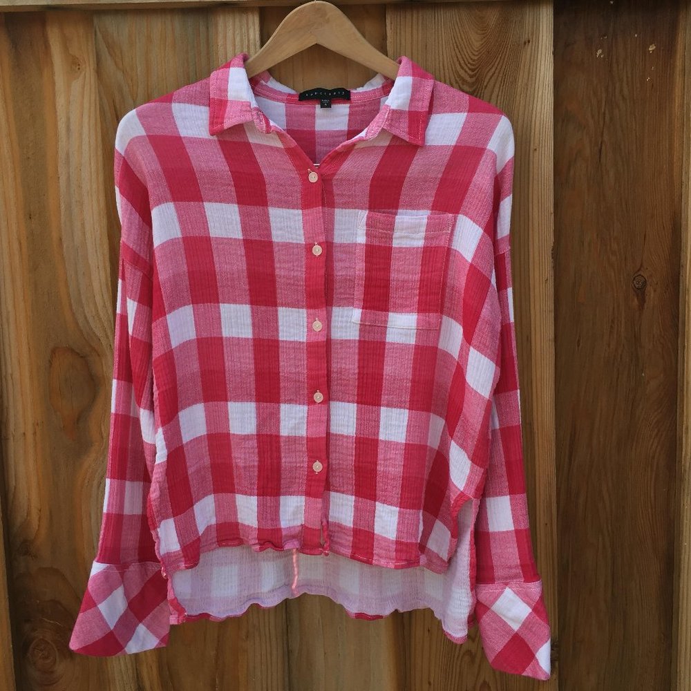 Sanctuary pink and white plaid button-up